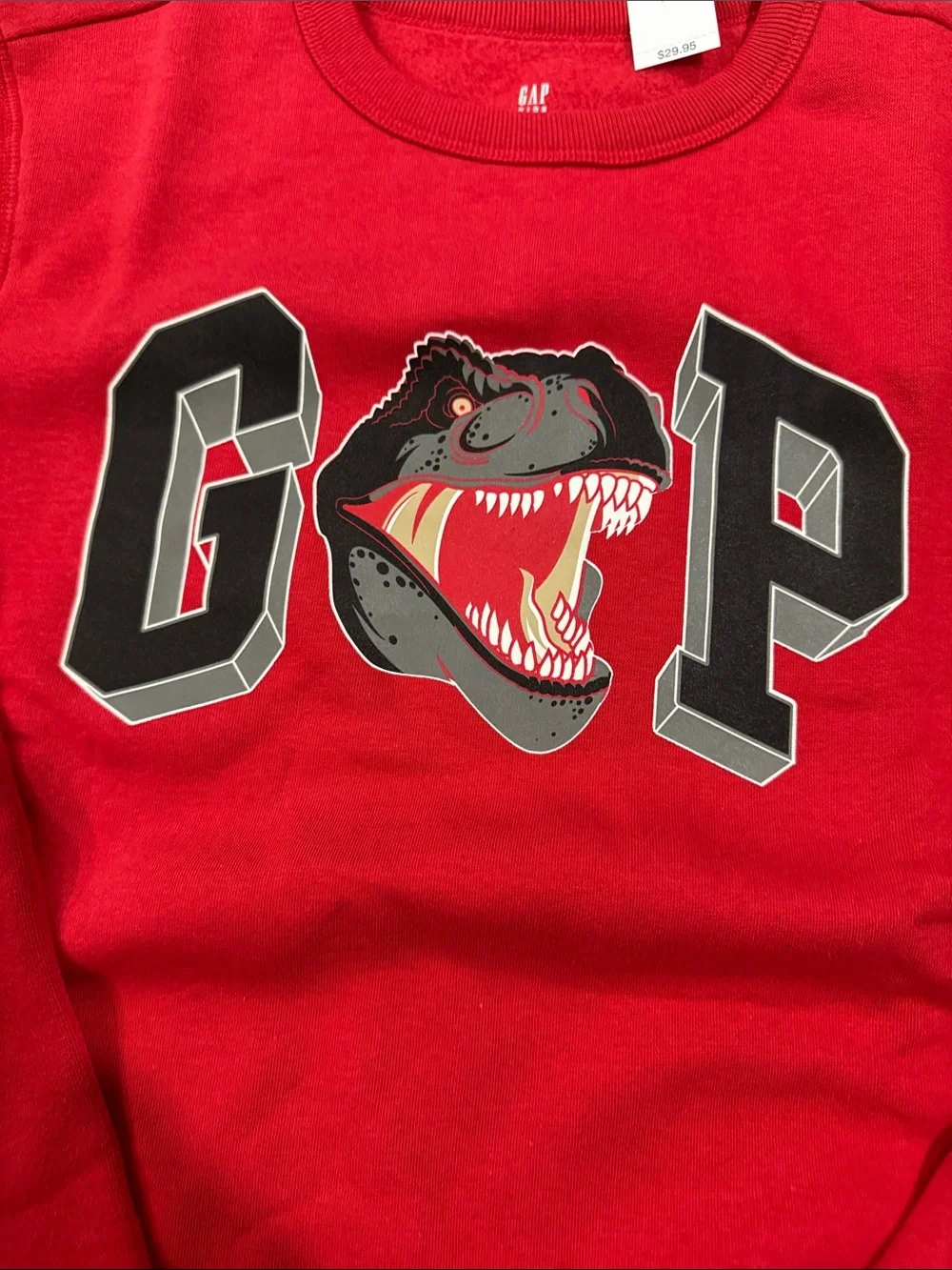 GAP Red Crewneck Sweatshirt with Dino Graphic